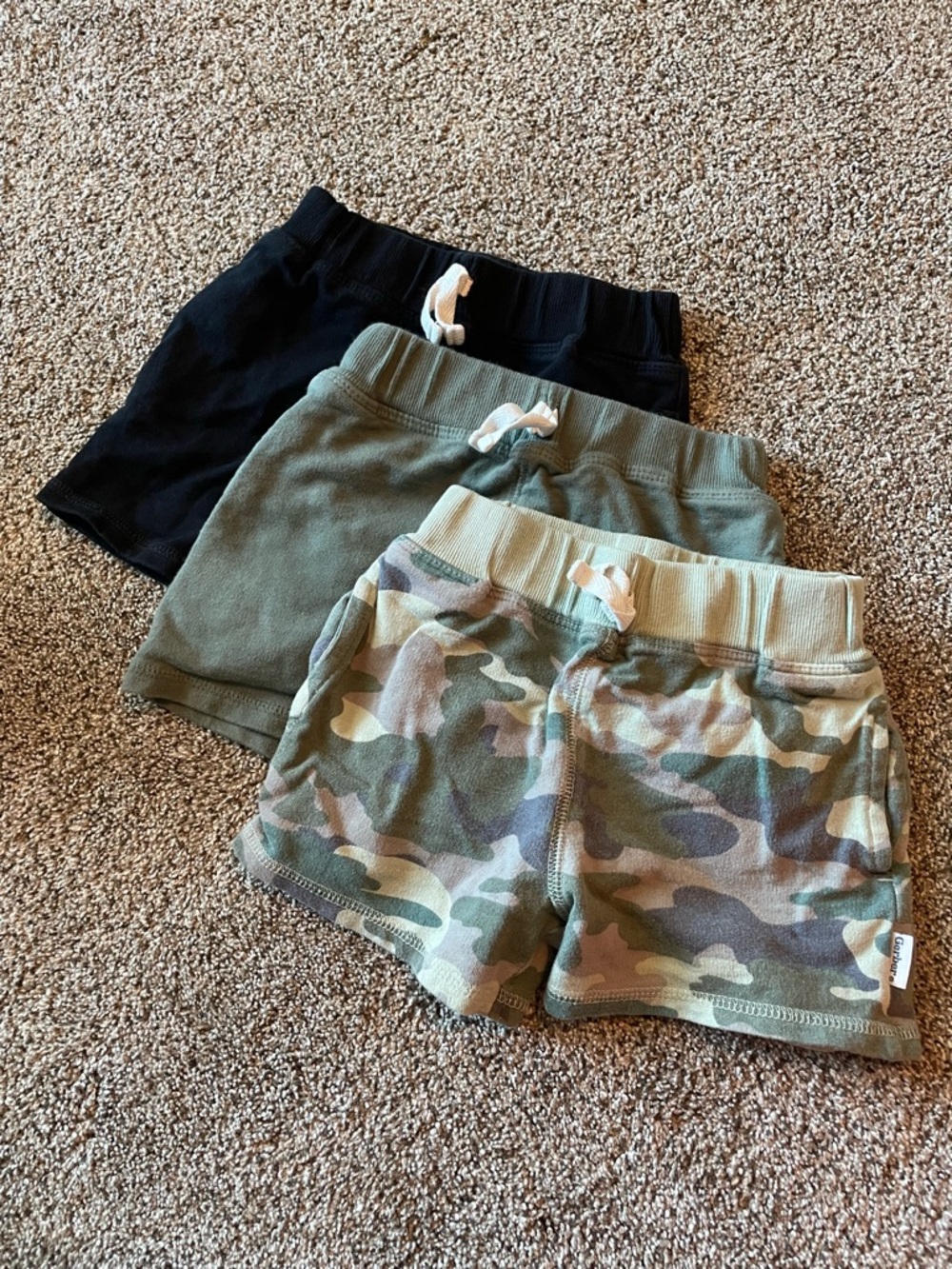 Gerber Kids 3-Pack Pull-On Shorts in Black, Olive & Camo